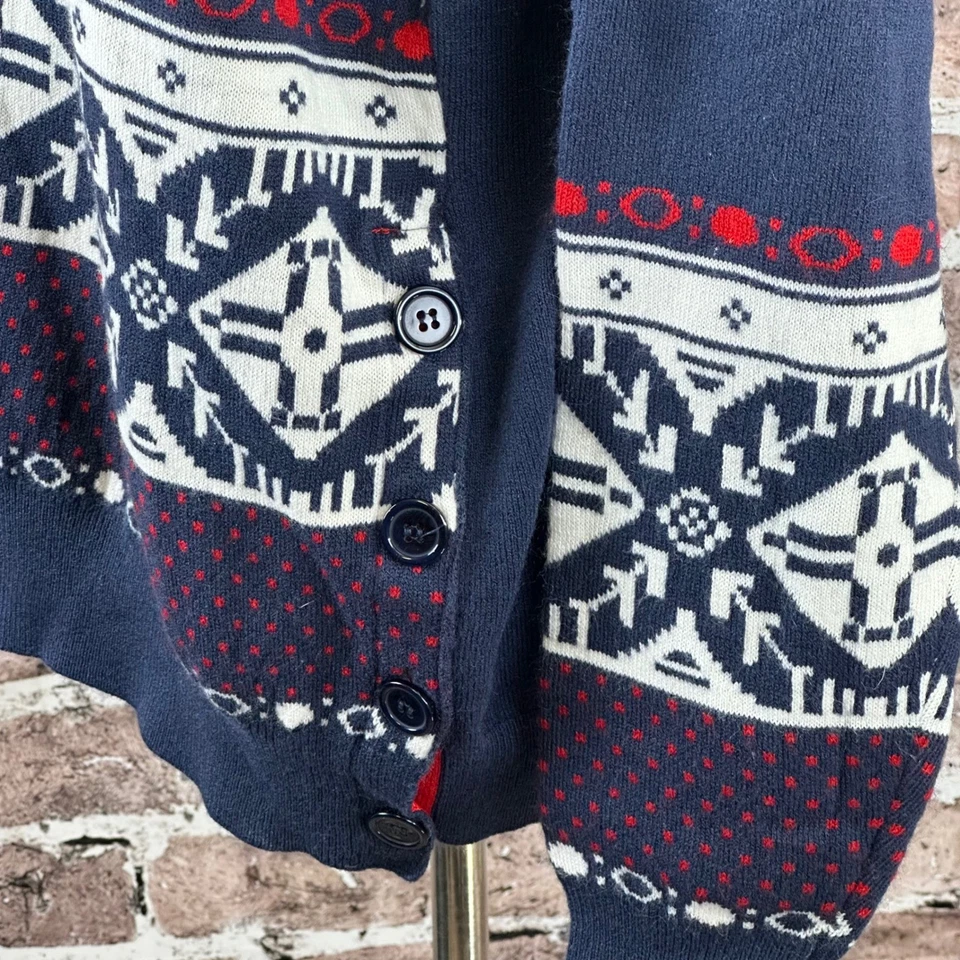 Cardigã suéter feminino IZOD azul nórdico ilha justa malha botão tamanho G G - Imagem 4 de 4