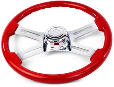 18” RED STEERING WHEEL 4 CHROME SPOKE Peterbilt Kenworth Freightliner intern