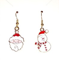 Holiday Christmas Mix Santa Claus Snowman Gold Plated Dangle Drop Earrings