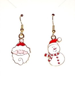 Authentic Holiday Christmas Mix Santa Claus Snowman Gold Plated Dangle Drop Earrings