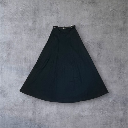 Vintage 70s Ecco Bay Sz 7/8 Ball Chain Belted Black A-Line Maxi Skirt