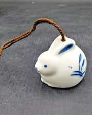 vintage yakushigama Japanese zodiac bisque ceramic rabbit bell 2.5"x2"