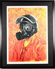 DEATH NYC Signed Framed Print - Van Gogh Gas Mask Portrait Fiery Swirl Pop Survi