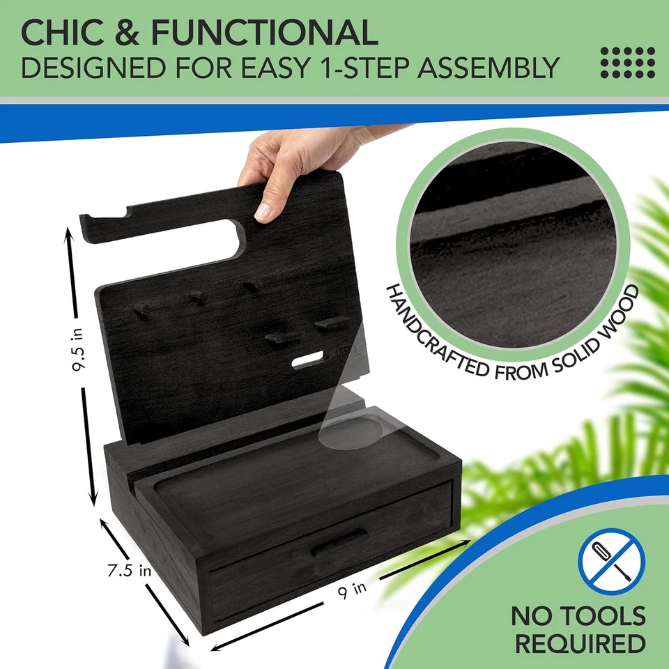 Nightstand Organiser for Men- Bedside Table Organiser with Drawer for Mobile Pho - image 4 of 4