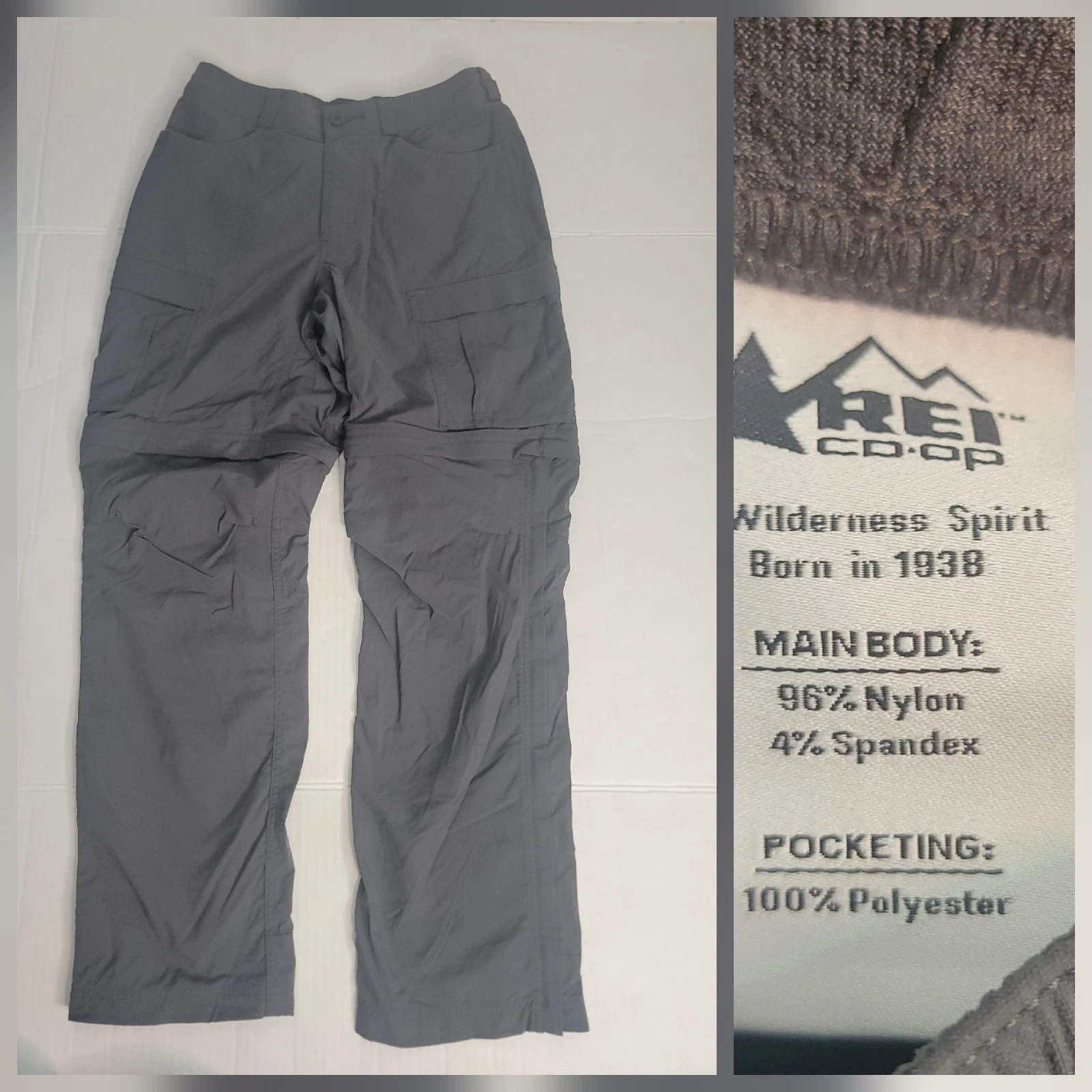 REI Co-Op Pants Mens SZ 30 X 32 Adjustable Length Cargo Gray Outdoor Hiking