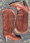 vtg Zodiac 7.5 Red Rust Brick Suede Leather Boots Western Cowboy Metal Tip Toe — photo 1