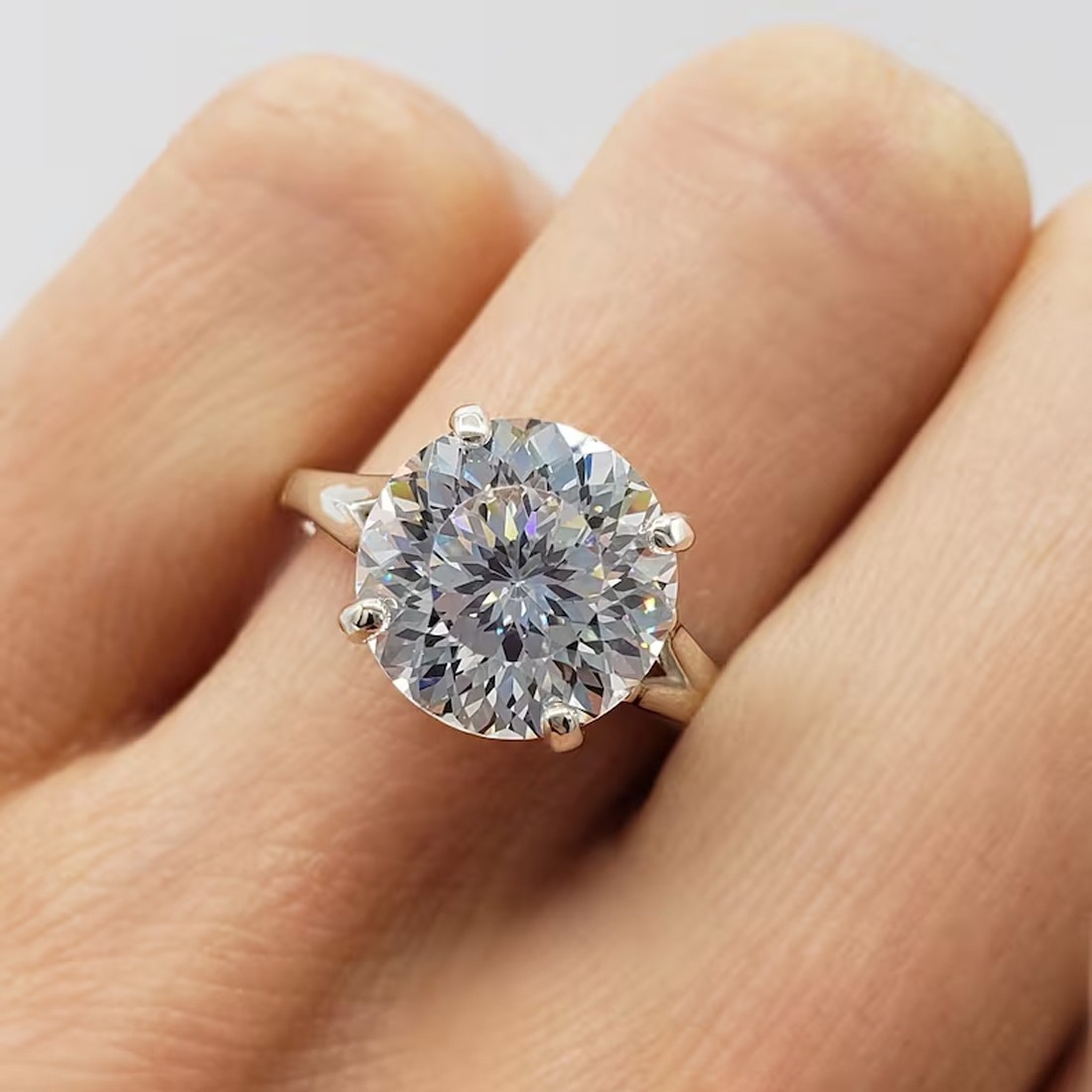 RARE 5.20 Ct Portuguese Cut Treated Off White Diamond Ring-925 Sterling Silver