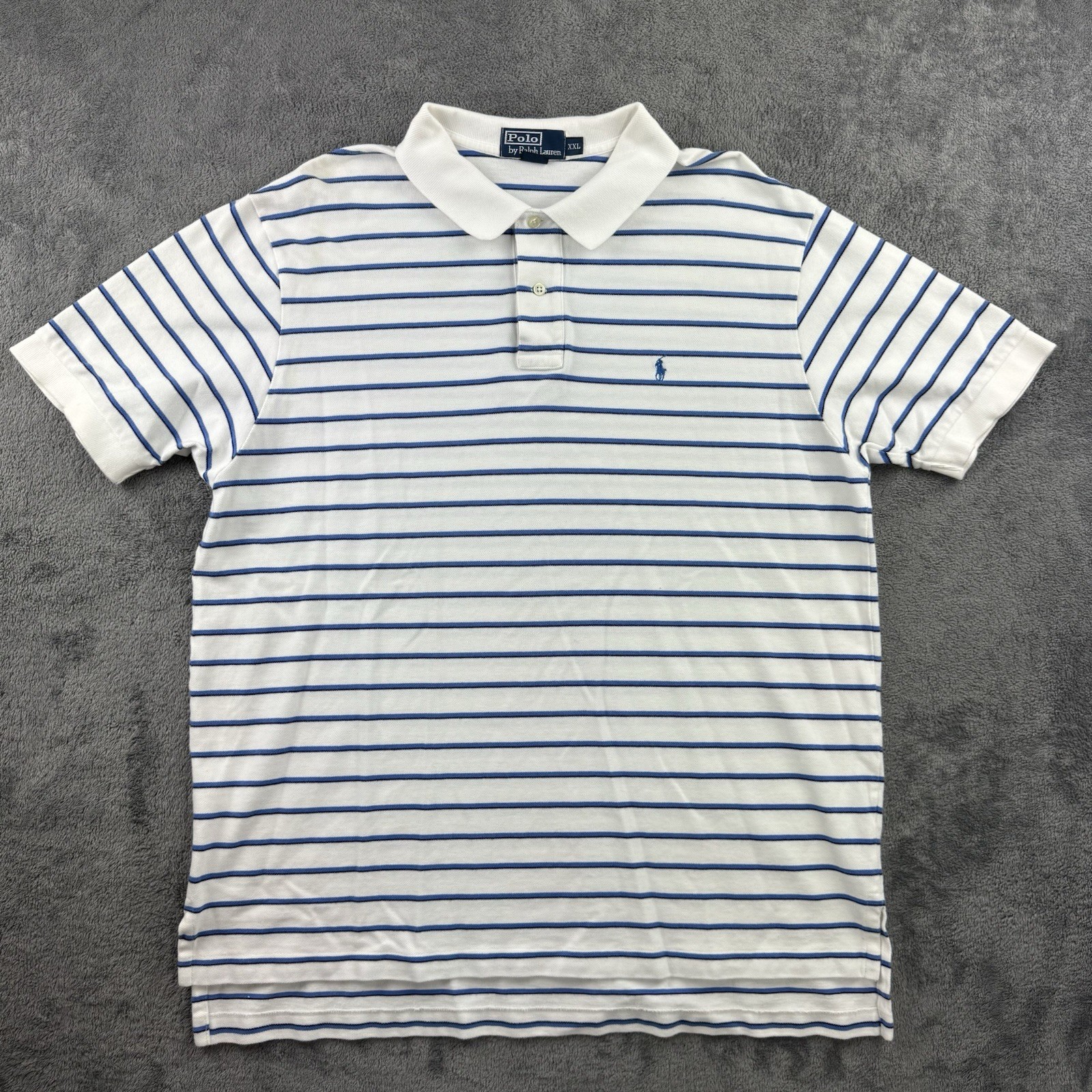 VTG Polo Ralph Lauren Shirt Men 2XL White Blue Stripe Short Sleeve Nautical Prep