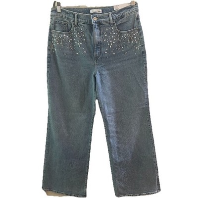 LOFT High Rise Wide Leg Jeans Light Wash Rhinestone 31/26 12 Reg NWT Ann Taylor