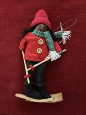 Target Wondershop Girl On Wood Skies Winter Christmas Ornament 6" Boiled Felt