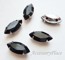 Navette Sew On Rhinestones Marquise Clear Gems Rhodium Brass Prong Setting DIY
