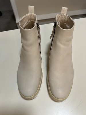 ECCO Beige Leather Ankle Bootie Zip Closure Block Heel Women's EU 39