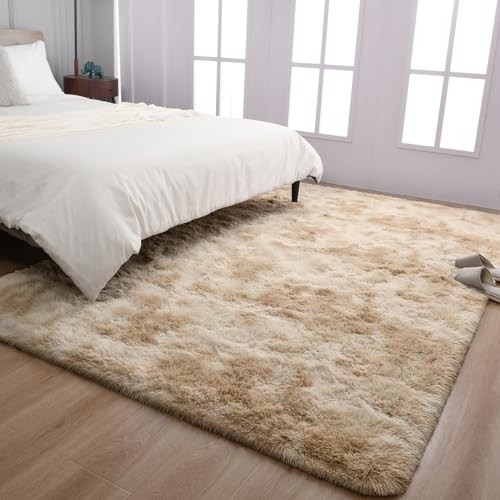 6x9 Large Shag Area Rugs for Living Room Bedroom, Tie-Dye Beige Indoor Super - Imagen 6 de 8