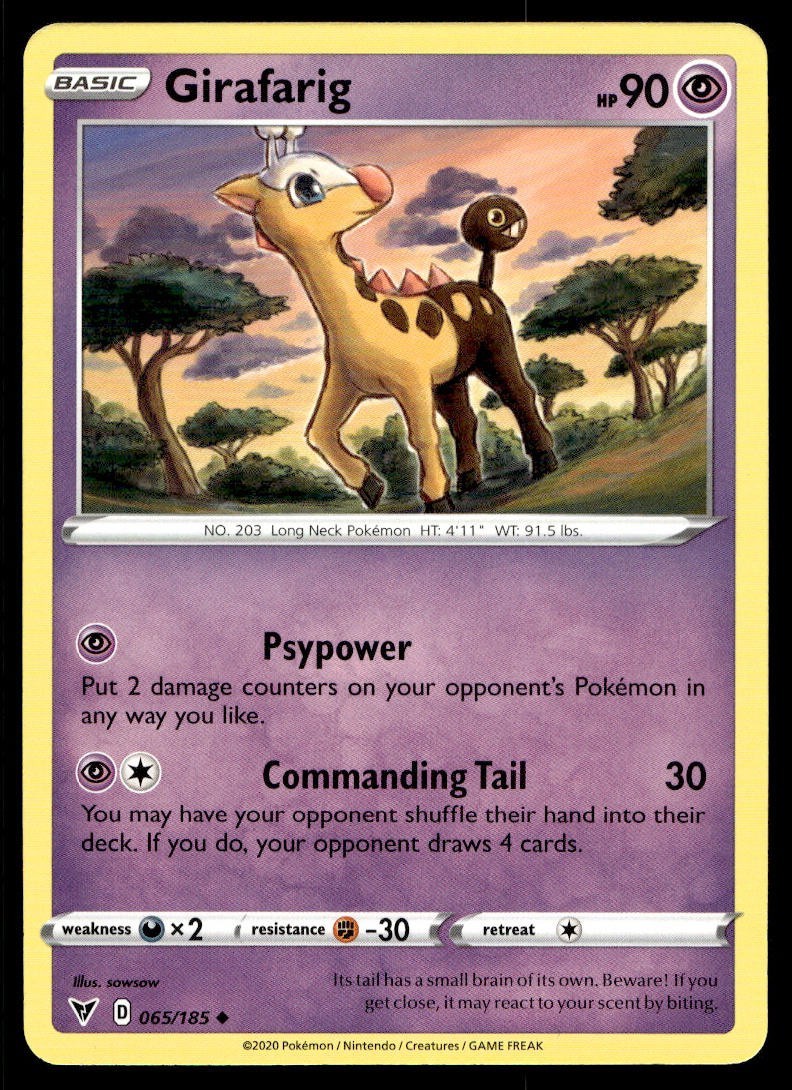 Girafarig 65/185 Pokemon Card Vivid Voltage Uncommon 90 HP Near Mint XI