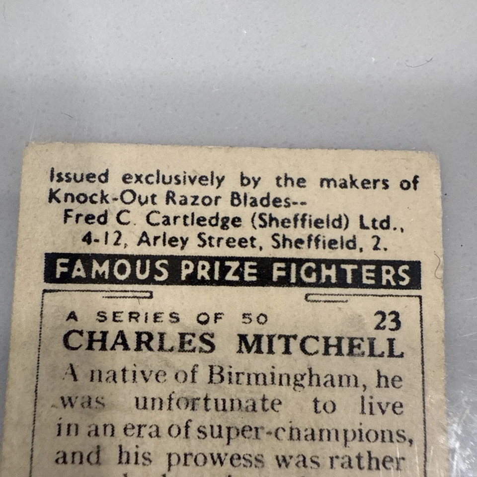 Tarjeta de luchador Premio Charles Mitchell 1938 F. C Cartledge (Knock-out Razor Blades) Foto 4 de 4