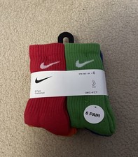 Nike Set of 6 Pairs of Boys Crew Socks - Rainbow Colors - Youth XS 10C-3Y - NEW
