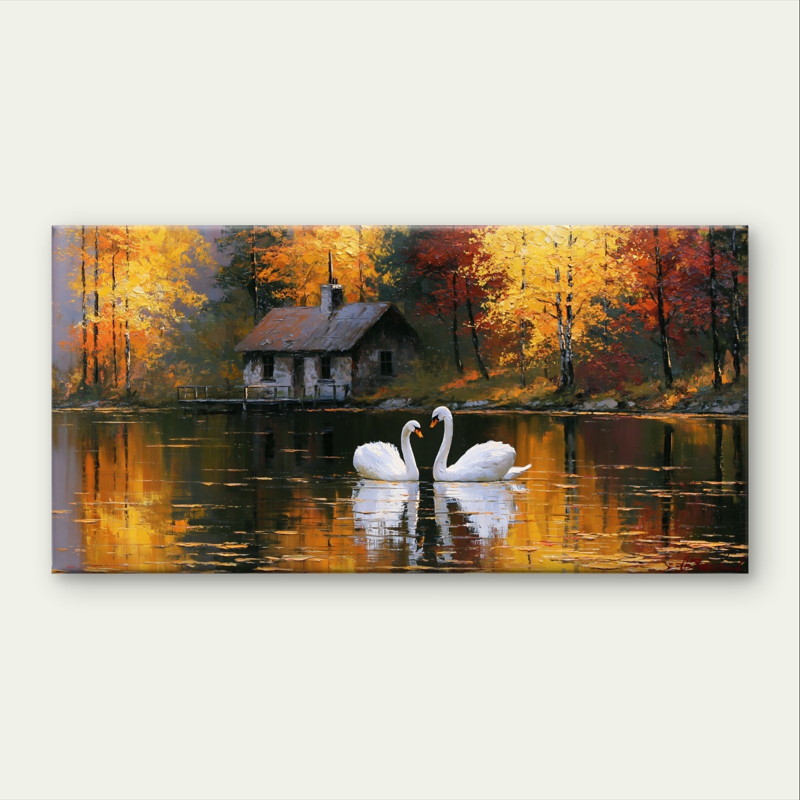 Lake Landscape with Swans Cozy Wall Art Canvas Office Home Framed 120x60cm