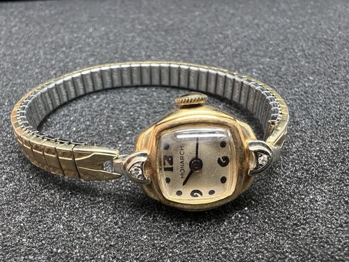 Monarch Mid Century 14 K / Diamanten Damen Armbanduhr Art Deco Zifferblatt - Bild 2 von 10