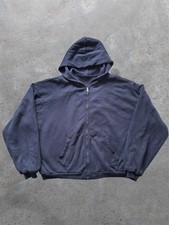 Los Angeles LA Apparel Double Layered Waffle Lined Boxy Zip Hoodie in Navy Blue