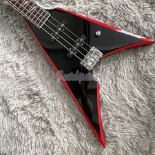 4 String V Shape Electric Bass Guitar Red Bevels Arrow Black Chrome Hardware