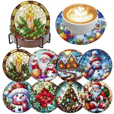 8 PCS Christmas Diamond Art Coasters Kit 4 x 4 Inch