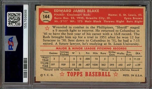 1952 Topps #144 Ed Blake très bon état - EX PSA 4 Cincinnati Reds 9898 - Photo 2/2