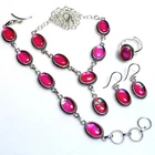Pink Triplet Opal Oval Gemstone Gift 925 Sterling Silver Necklace Jewelry Set P6
