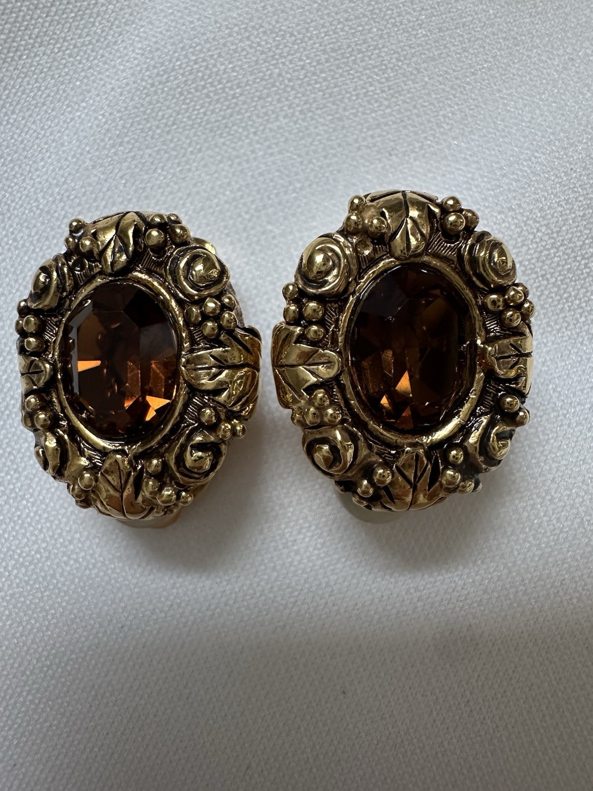 Carolee Vintage Clip-On Earrings, Gold With Amber Stone