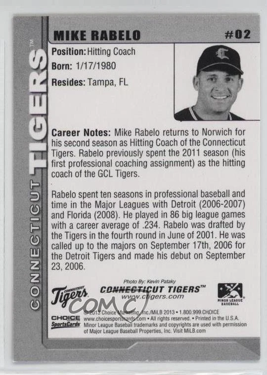 2013 Choice Connecticut Tigers Mike Rabelo #02 - Image 2 of 2