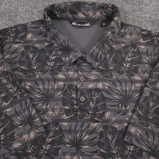 Travis Mathew Polo Shirt Mens XXL Gray Big Snow Hawaiian Floral AOP Golf Casual