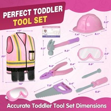 Pink Kids Tool Set with Construction Worker Costume for Girls Ages 3-5 Toddler