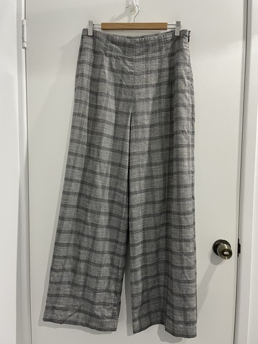 Witchery High Rise Wide Leg Plaid Grey Pants Size 12 Relaxed Fit (C)