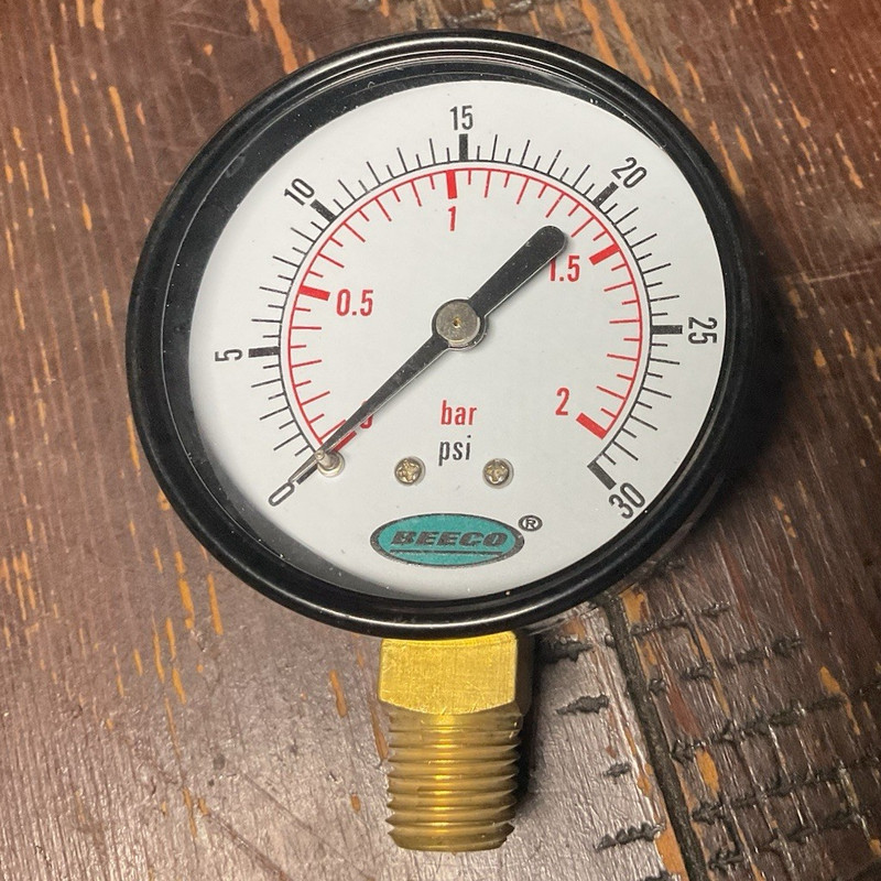 BEECO Dial Air Pressure Gauge 0-30 PSI (0-2 Bar) Side/Bottom Mount
