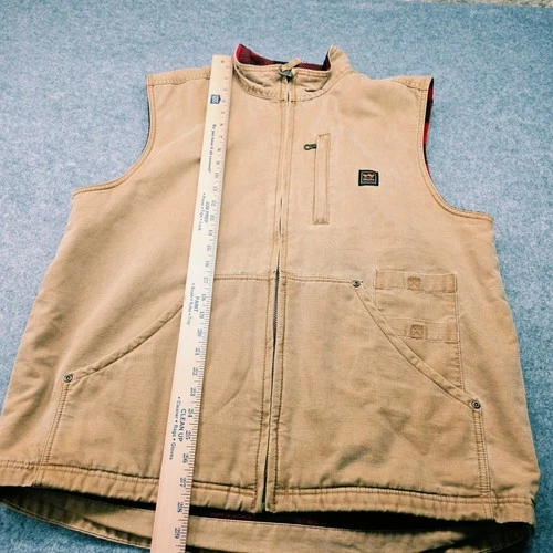 Walls Outdoor Goods Mens XL Canvas Work Vest Buffalo Plaid Fleece Lined Tan image 11