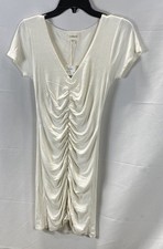 L*Space Women's Lani Dress Cream Ribbed Ruched V-Neck Mini NWT Size S