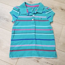 Tommy Hilfiger Toddler Girl's Classic Short Sleeve Striped Green Polo Shirt 3T
