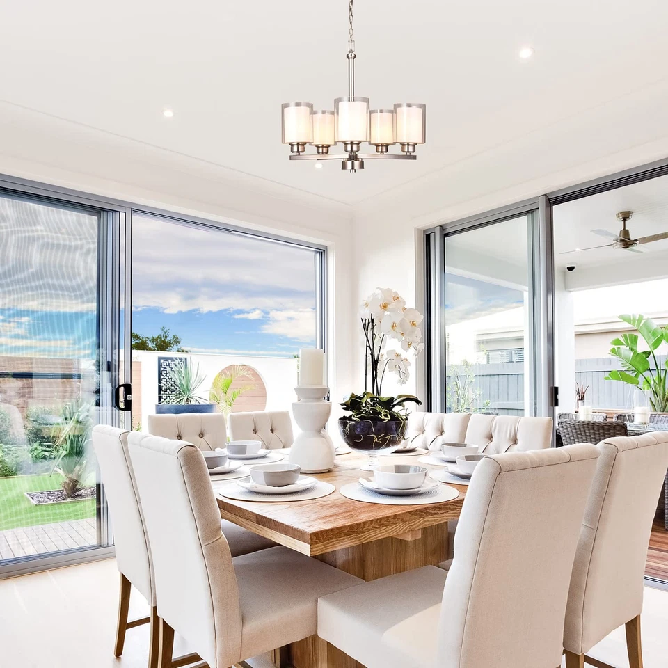 567198 Oslo Lámpara de araña regulable interior tradicional de 5 luces con doble cristal... Foto 3 de 4