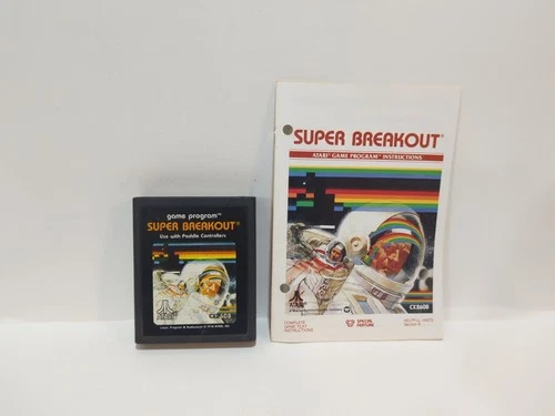 Super Breakout (Atari 2600, 1978) Game Cartridge and Manual Tested.