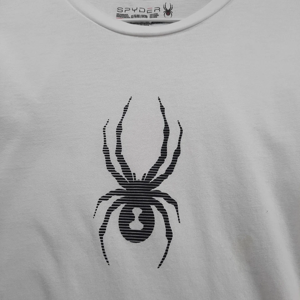 Camiseta Spyder Niños XL 18/20 Blanco Algodón Cuello Redondo Manga Larga Camiseta Deletreada Foto 3 de 4