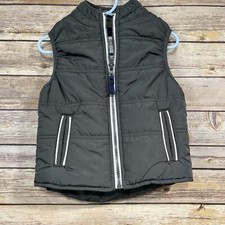 Boys Carters Polyester Gray Puffy Vest With Zipper Size 24 Months Fleece Collar