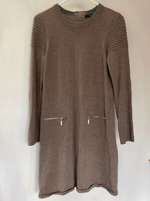 Tahari Sweater Dress 100% Merino Wool Extrafine Brown Women Size M
