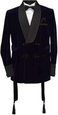 Men Smoking Jacket Blue Velvet Jacket Quilted Smoking Jacket Dinner Blazer