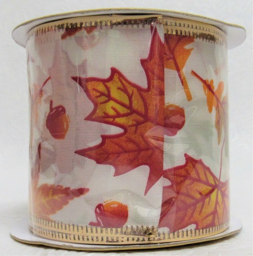 Wired Ribbon Autumn / Fall Leaves 2.5" x 3yds New - Picture 3 of 5