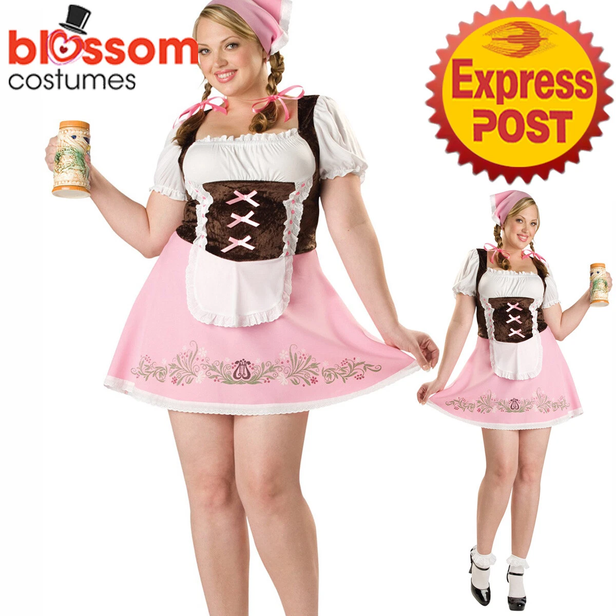 Flashy Off Shoulder Ruffle Skater German Beer Stewardess Girl Costume main image 1