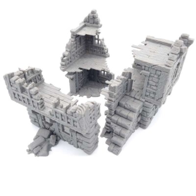 Fantasy Haus Gelände Landschaft Ruine großes Cottage Gebäude kleines Dorf QP3D