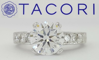 Tacori Platinum Hand Engraved Engagement Ring 0.3 ct Model HT2196 Retail $4,930