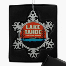 Pewter Finish Christmas Ornament Lake Tahoe Skiing 3" Ski California Nevada
