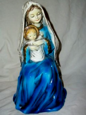 #ad Paper Mache Virgin Mary Jesus Figure Blue HP Vintage Schmid Bros 1960s $42.41