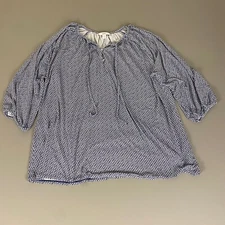 Croft & Barrow Blouse Top Floral Geometric Blue Plus Size 2X 3/4 Sleeve Peasant