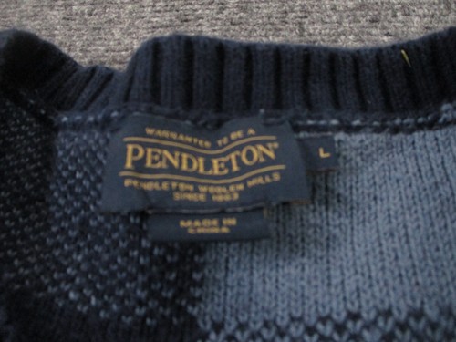 Pendleton Sweater Mens L Blue Plaid Pullover Jumper Classic Golf Preppy Adult - Picture 6 of 9